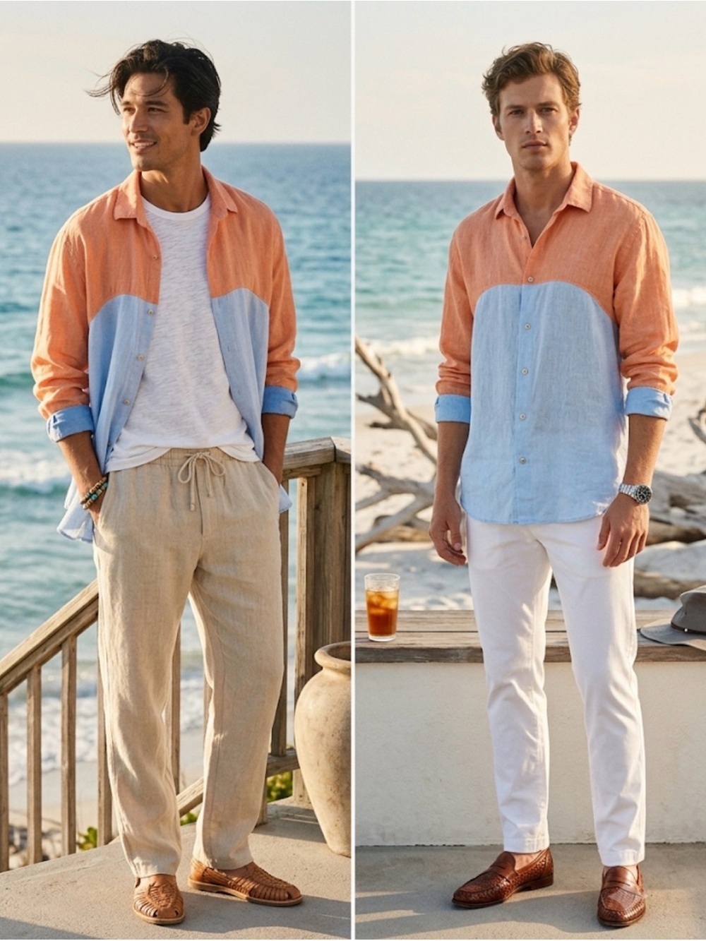 Ciazzo Italian Style Linen Colorblock Lightweight Costal Button Down XXL